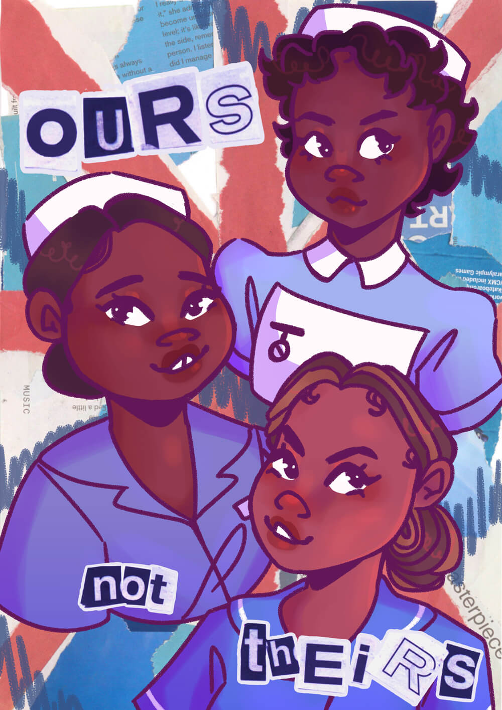 An illustrated graphic of three black nurses